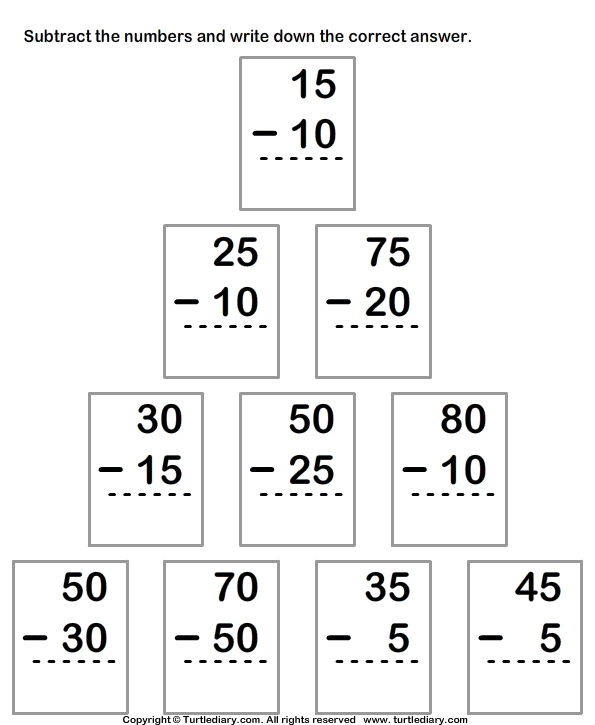 Subtract Numbers Up To Two Digits From Two Digit Numbers Worksheet