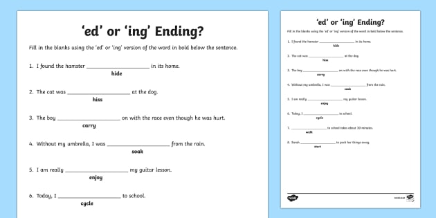 Ed Or Ing Ending Worksheet