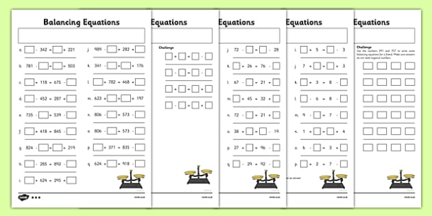 Balancing Equations Worksheet   Worksheet Pack