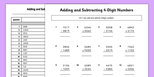 Adding And Subtracting 4