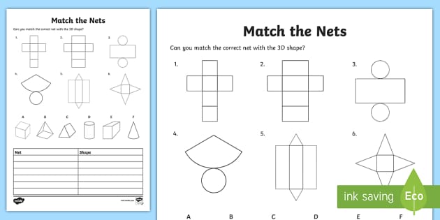 Match The 3d Net Worksheet   Worksheet