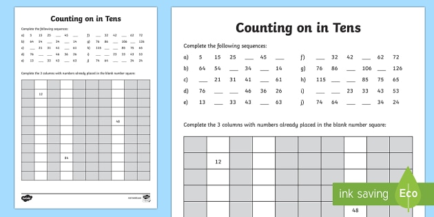 Counting In 10s Worksheet
