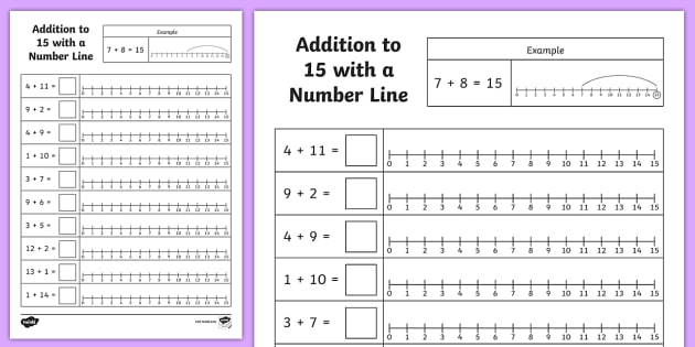 Addition To 15 With A Number Line Worksheet   Worksheet