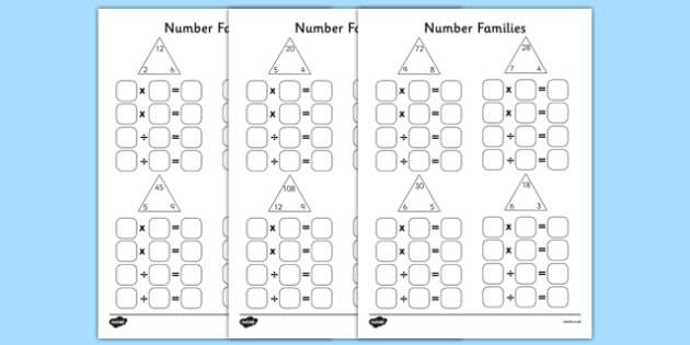 Number Families Multiplication And Division Worksheet   Worksheet