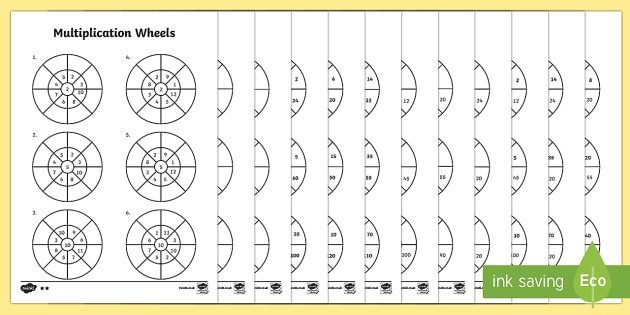 Mixed 2, 5 And 10 Times Table Multiplication Wheels Worksheet