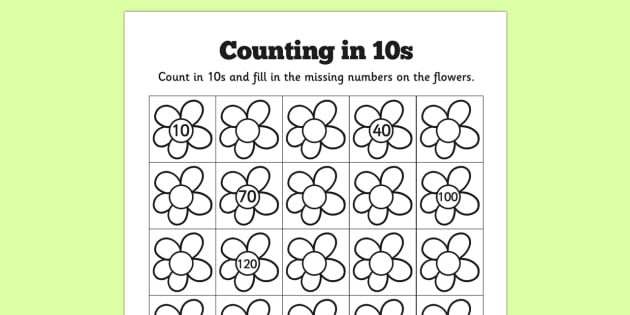 Counting In 10s Flowers Worksheets