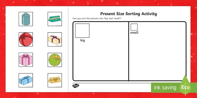 Present Size Sorting Worksheet   Worksheets