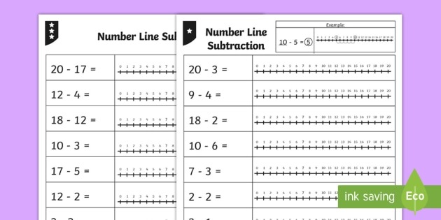 Subtraction From 20 Number Line Worksheet