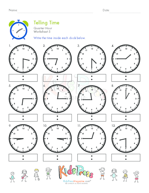 Telling Time Quarter Hour Worksheet  5