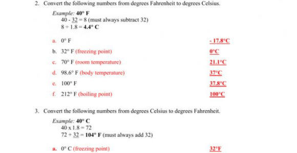 Temperature Conversion Worksheet Answers Key
