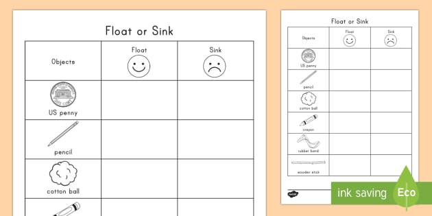 Float Or Sink Worksheet   Worksheet