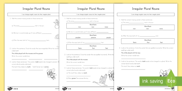 Irregular Plural Nouns Worksheet   Worksheets