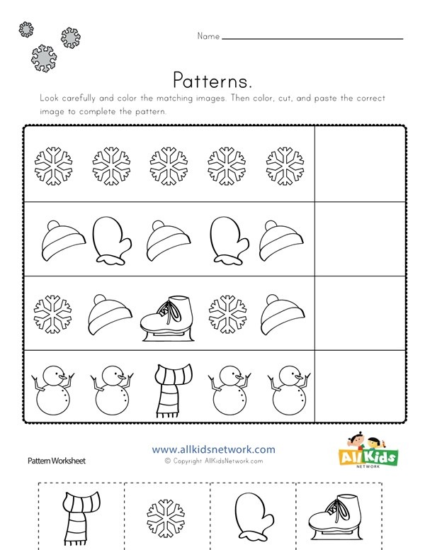 Winter Cut And Paste Patterns Worksheet