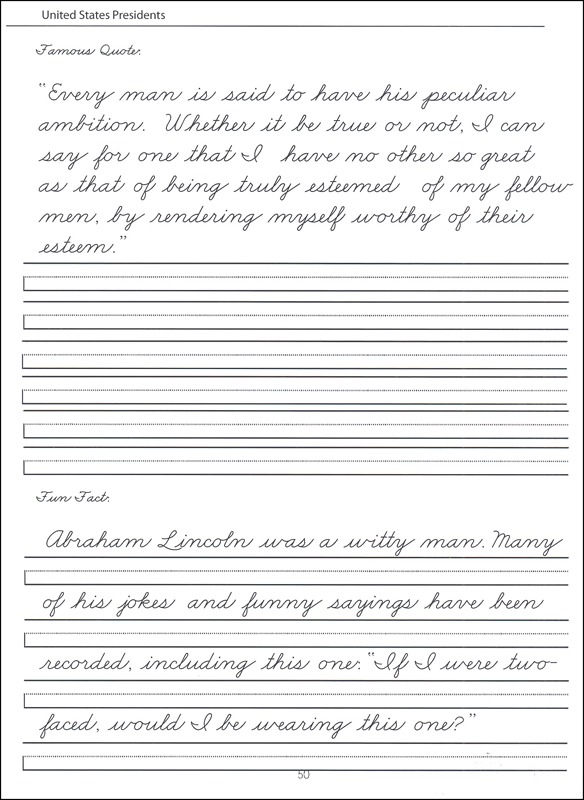 45 United States Presidents Character Writing Worksheets Zaner