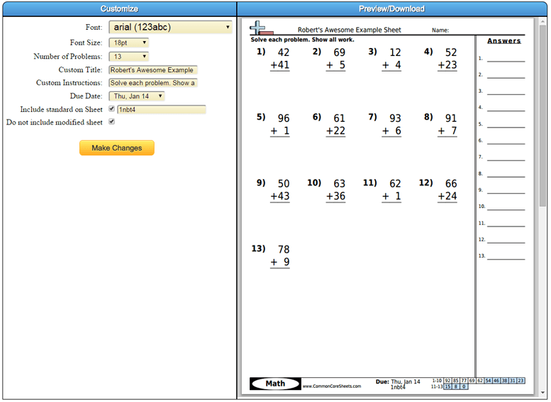 Common Core Sheets