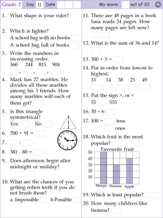 Mental Math Grade 2 Day 11