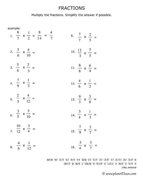 Multiplying Fractions  4th + 5th Grades  Free Worksheet