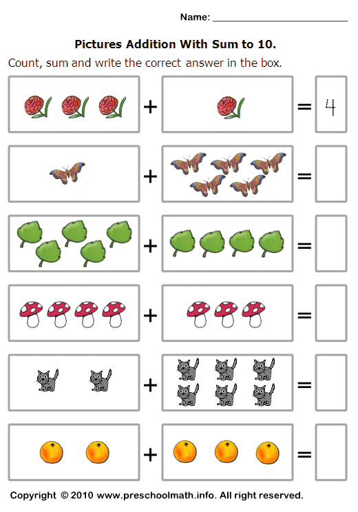 Basic Addition Worksheets With Sum To 10