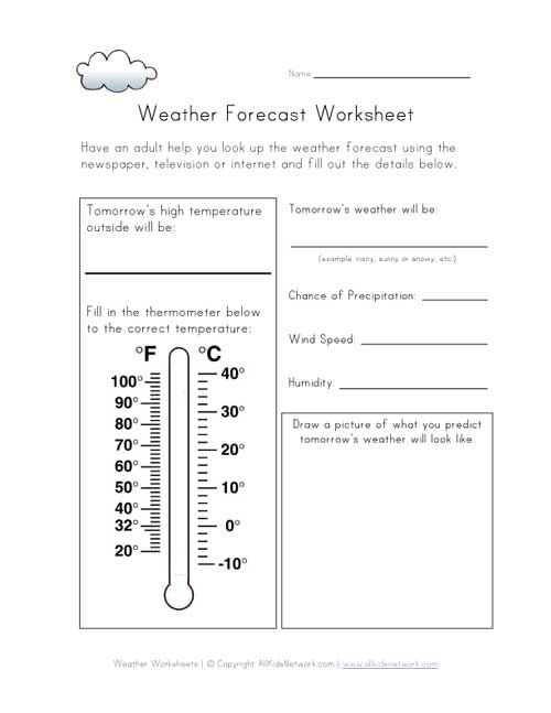 Grade 2 Science  Weather Forecast Worksheet