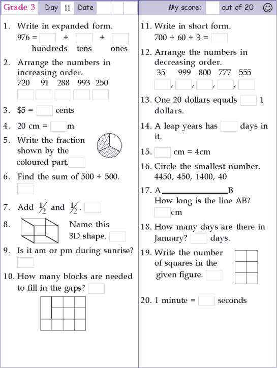 Mental Math Grade 3 Day 11