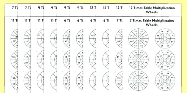 7 Time Table Worksheet 6 7 9 And Times Table Multiplication Wheels