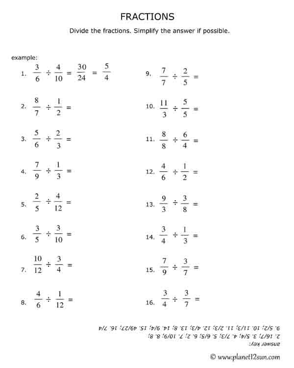 Dividing Fractions  4th + 5th Grades  Free Worksheet