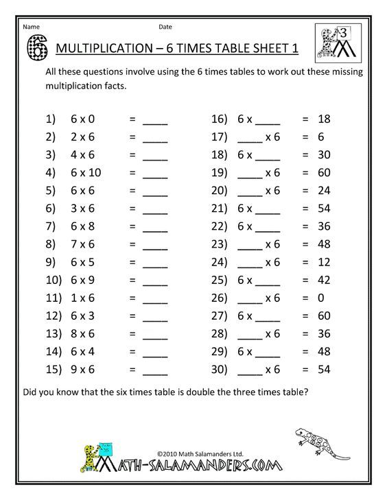 Math Worksheets Printable Multiplication 6, 7, 8, 9 Times Tables
