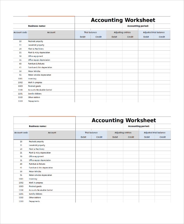 Sample Accounting Worksheet Template