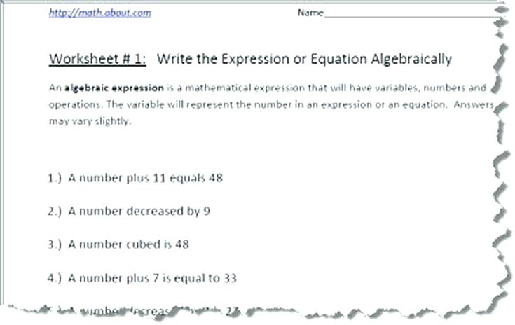 Algebra Worksheets Writing Algebraic Expressions Worksheet Unique