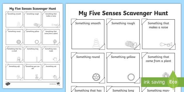 Five Senses Scavenger Hunt Worksheet