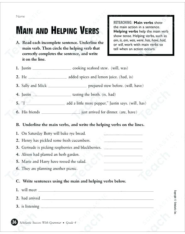 Auxiliary Verb Worksheets Grade 4 See Inside Image Main And