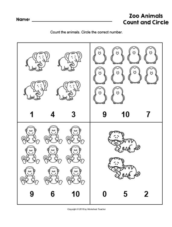 4 Printable Zoo Animals Count And Circle Numbers 0
