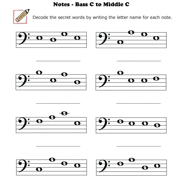 Bass Clef Notes Worksheet Intro To Note Names Kids Worksheet