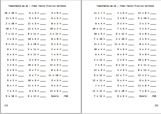 Times Tables Practice Workbook