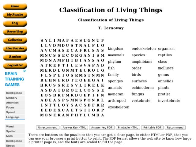 Classification Of Living Organisms Worksheet
