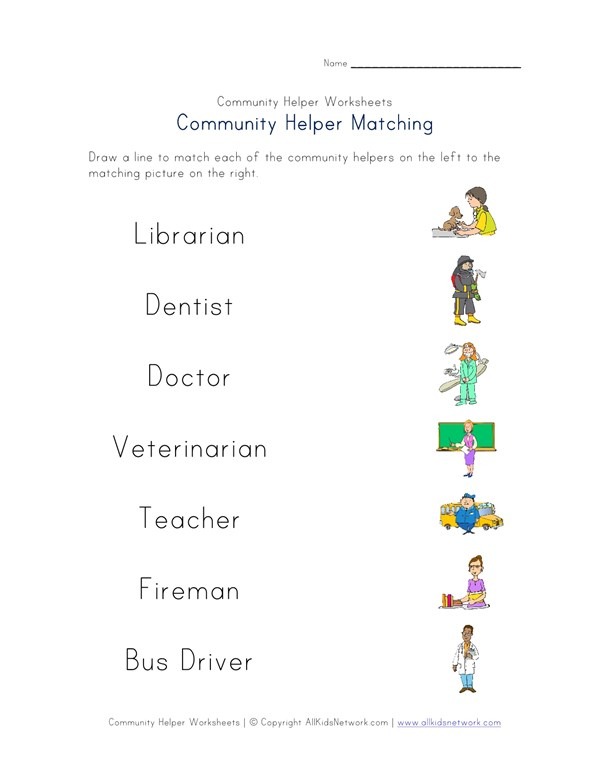 Community Helpers Matching Worksheet