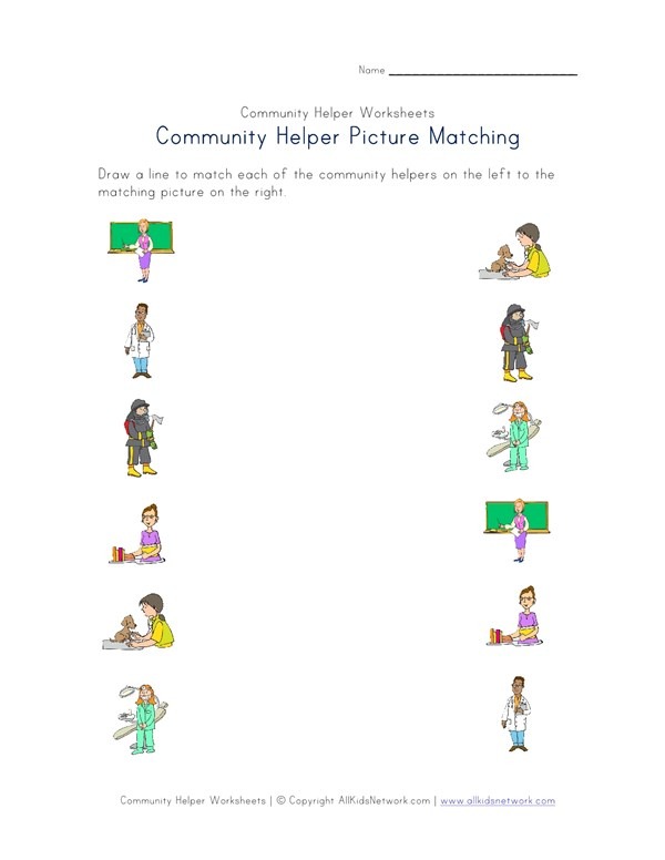 Community Helpers Picture Matching Worksheet