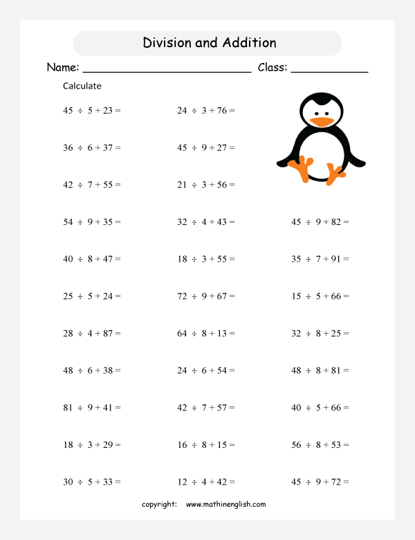 Basic Division Facts And Addends Up To 100  Divide First And Then
