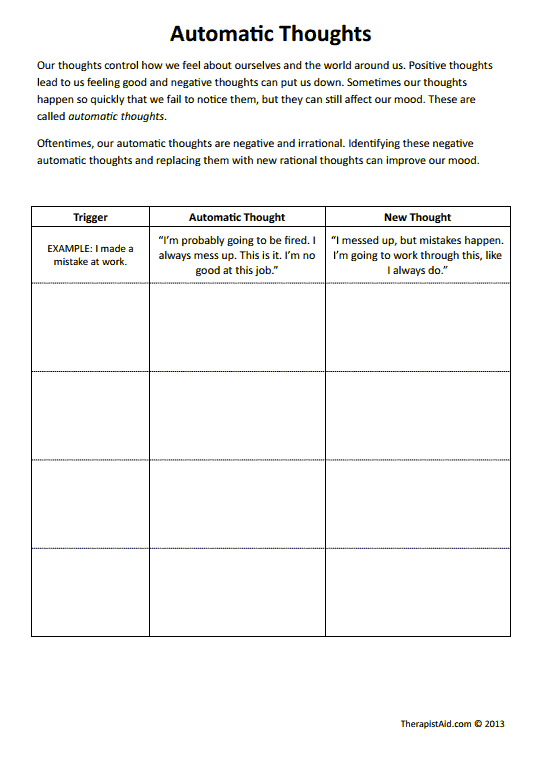 Automatic Thoughts (worksheet