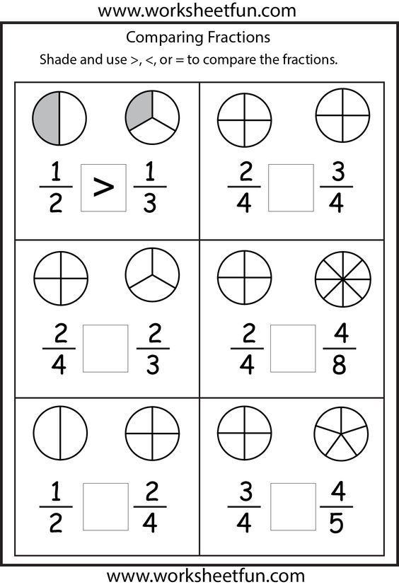 Comparing Fractions Worksheets