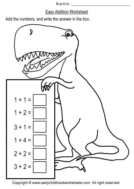 Simple Easy Kindergarten Dinosaur Addition