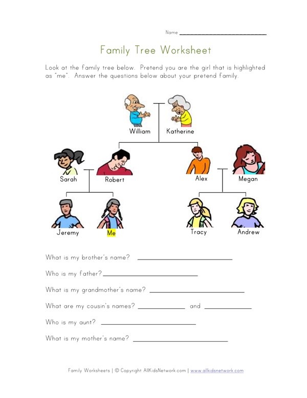 Family Tree Worksheet For Kids