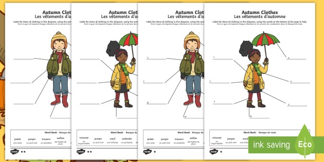 Autumn Clothes Labelling Differentiated Worksheet   Worksheets