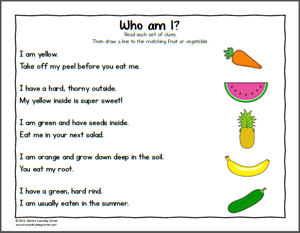 Fruit And Vegetable Worksheets For Kindergarten And First Grade