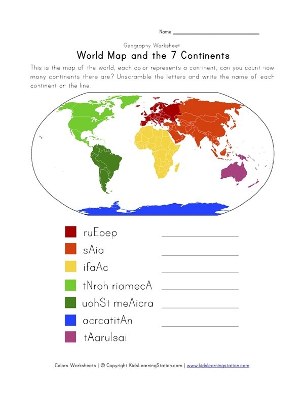 7 Continents Worksheet