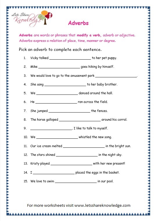 Grade 3 Grammar Topic 16  Adverbs Worksheets