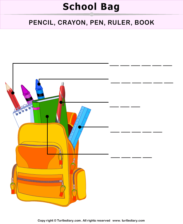 Label The School Bag Worksheet