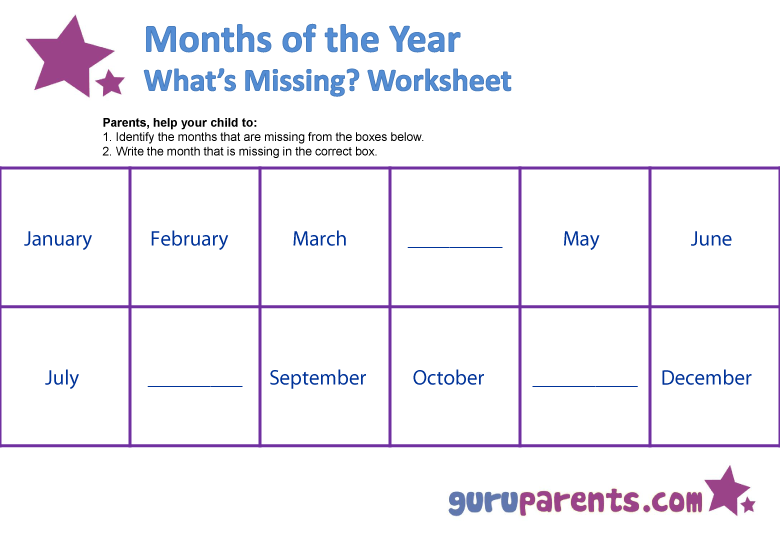 Months Of The Year Worksheets