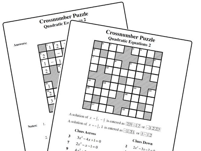 Crossnumber Puzzle  Quadratic Equation 2 By Mistercorzi1