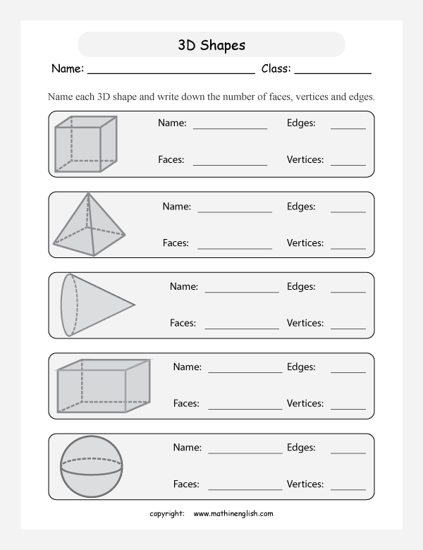 Name The 3d Shapes And Tell How Many Faces, Edges And Vertices It